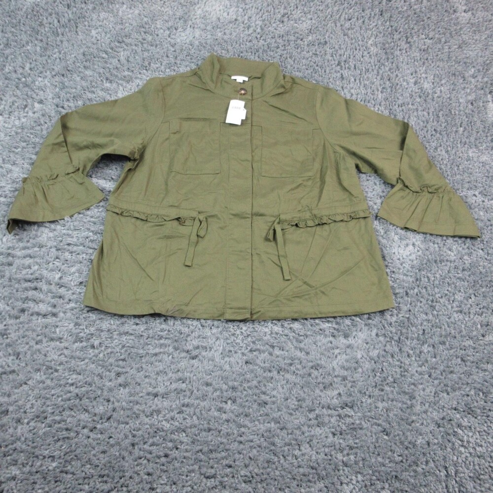 J.Jill Jacket Womens XL Thai Basil Green Utility Anorak Ruffle Bell Sleeve NWT